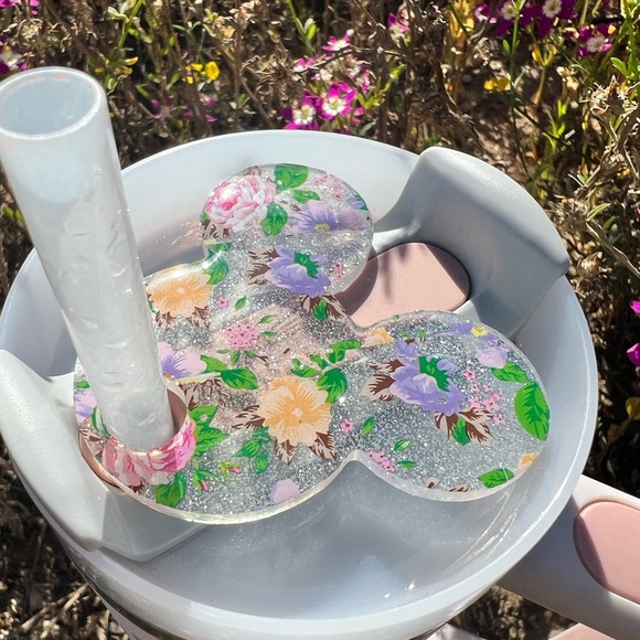 💐Stanley Cup Topper - Micky/Minnie Mouse Glitter Floral Print - Picture 4 of 5